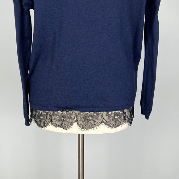 Joie Yael Womens Blue Lace Hem Sweater Cashmere Relaxed Scoop Back size Small - Picture 11 of 15